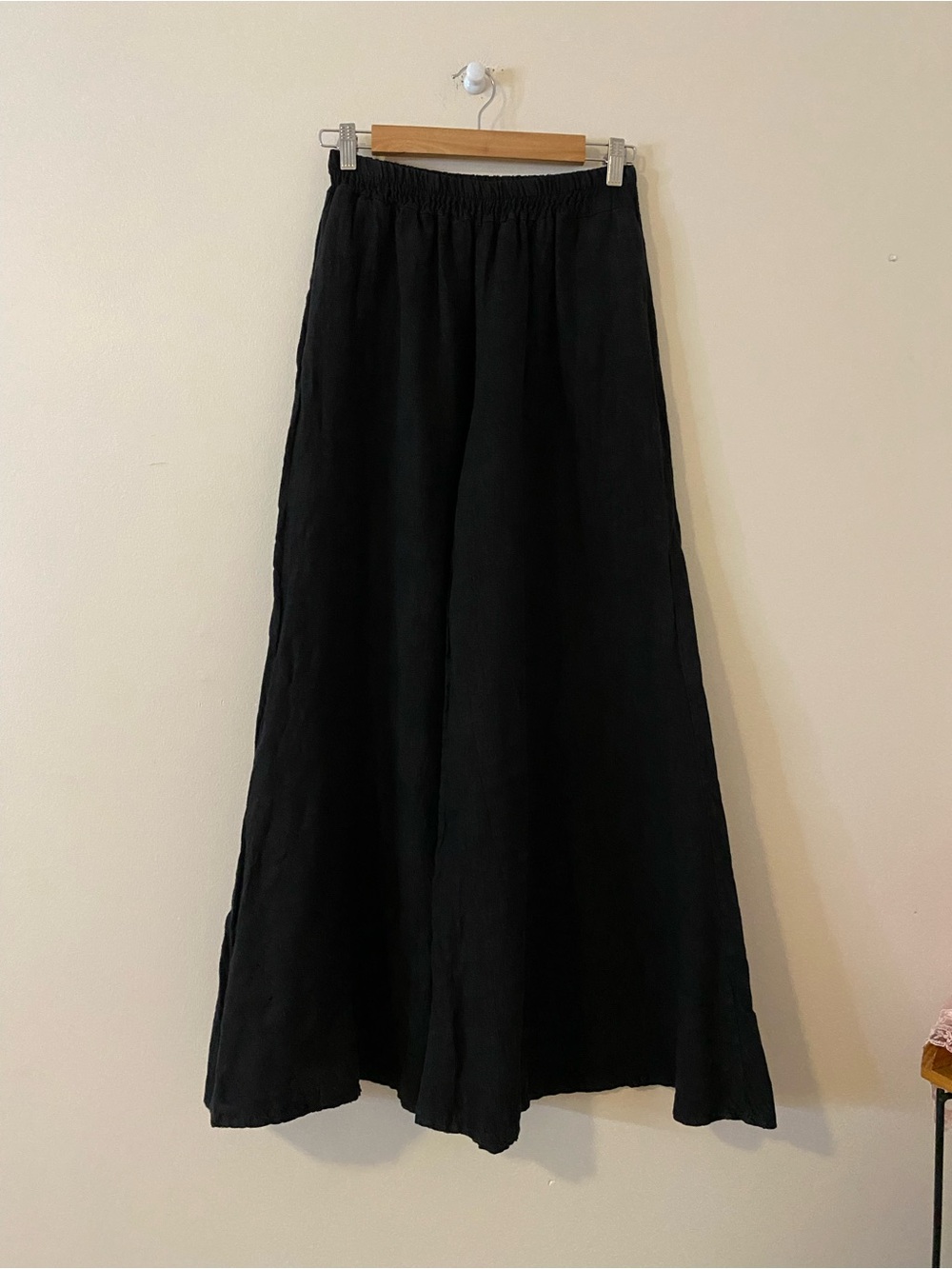 Giuseppa Made in Italy Linen Black crop wide leg pants high waist and pockets